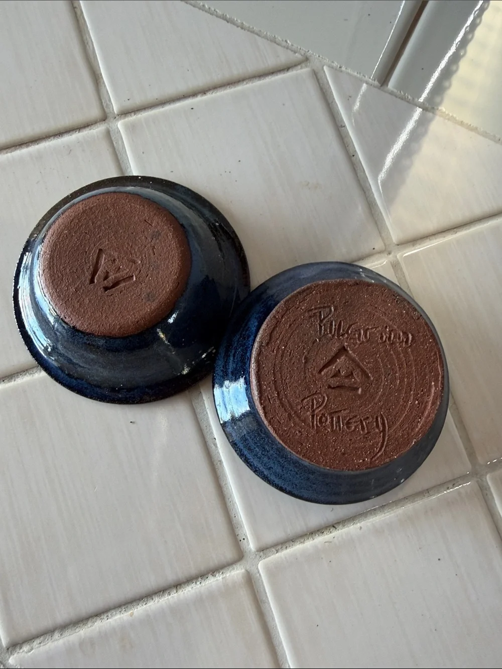 Handmade Blue Ceramic Candle Holders - Pair